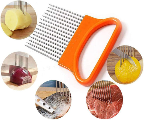 2Pcs Onion Holder Slicer, Stainless Steel Tomato Lemon Potato Vegetable Holder Slicer Cutter Tool for Kitchen Worker Slicing...