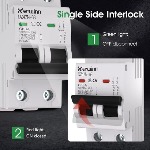 Miniature Circuit Breaker 120V/240V ac circuit breaker 2Pole 32Amp smart circuit breaker DIN Rail Mount for Marine power systems,solar photovoltai...