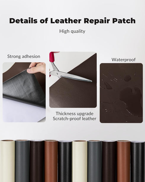 Oterri Leather Repair Tape, Self Adhesive Leather Repair Patch, 12 x 48 inch Large Leather Repair Kit for Sofas,Car Seats,Furniture(Litchi Grain L...