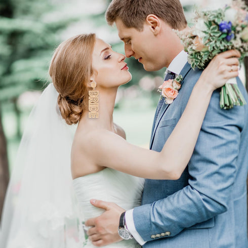 Bride Earrings, Rhinestone Bridal Earrings Drop BRIDE Earrings Beaded Dangle Crystal Wedding Bridal Jewelry Accessories for Women, Proposal, Engag...