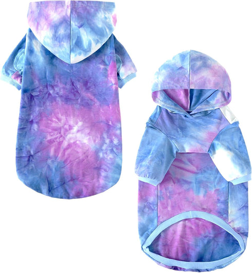 Dog Cotton Tie dye Hoodie Blue Pullover Sweatshirts Soft and Stretch Pets Clothes Hooded for Large Dogs(Blue 2XL)...