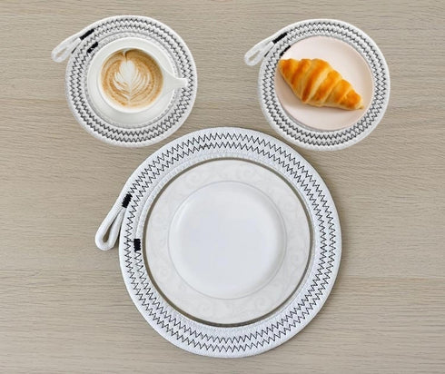 7 Inchs Trivets for Hot Dishes, 4 Pcs Woven Rope Trivets for Hot Pots and Pans, Heat Resistant Cotton Placemats with Hanging Ring for Home, Kitche...