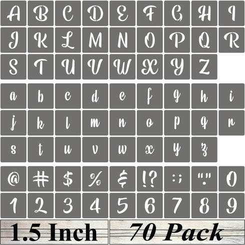 1.5 Inch Alphabet Letter Stencils - 70 Pack Letter Number Stencil Templates with Signs for Painting on Wood, Reusable Calligraphy Letters and Numb...