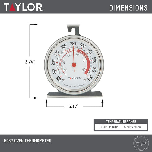 Taylor 5932 Large Dial Kitchen Cooking Oven Thermometer, 3.25 Inch Dial, Stainless Steel, Oven Thermometers, Silver - 2 PACK...