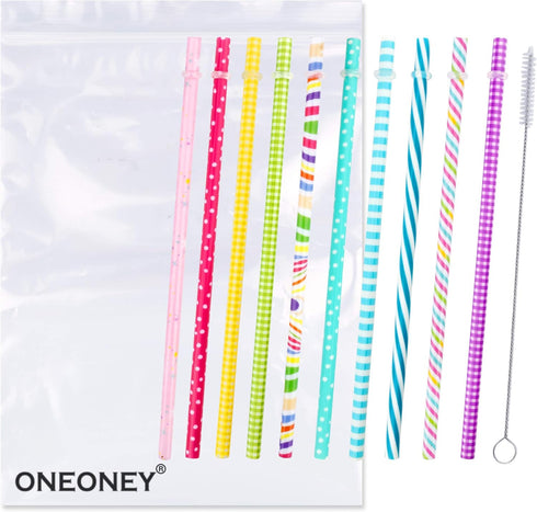 JANYUN 40 Pieces Reusable Straws BPA-Free 9" Colorful Printing Hard Platic Stripe Drinking Straw for Mason Jar Tumbler Family or Party Use Cleanin...