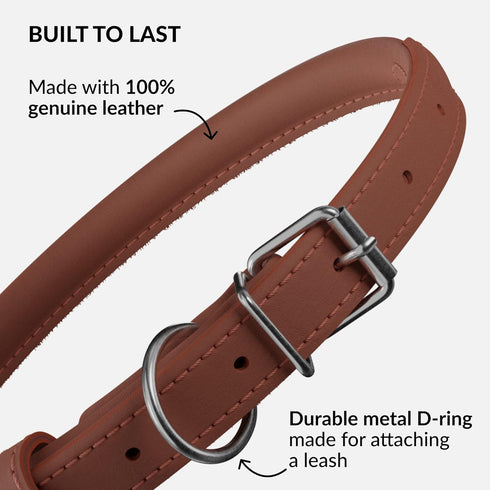 CollarDirect Rolled Leather Dog Collar, Soft Padded Round Puppy Collar, Handmade Genuine Leather Collar Dog Small Large Cat Collars 13 Colors (18-...