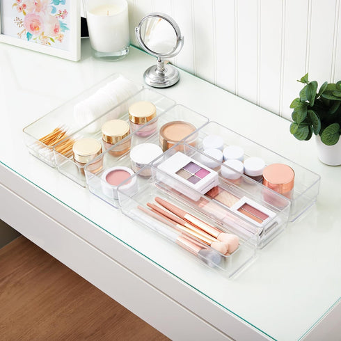 STORi SimpleSort 6-Piece Stackable Clear Drawer Organizer Set | 9" x 3" x 2" Rectangle Trays | Narrow Makeup Vanity Storage Bins and Office Desk D...