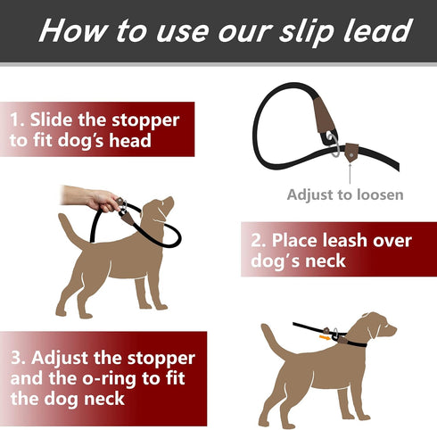 PetiFine Slip Lead Dog Leash,6FT x 1/2" Reflective Durable Dog Training Leash, Heavy Duty Adjustable Nylon Dog Rope Leash Slip Leash for Small Med...