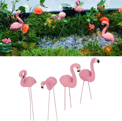 Pink Flamingo Yard Ornament Stakes, 4pcs Mini Lawn Plastic Flamingo Statue with Metal Legs for Sidewalks, Outdoor Garden, Luau Party, Tropical Par...
