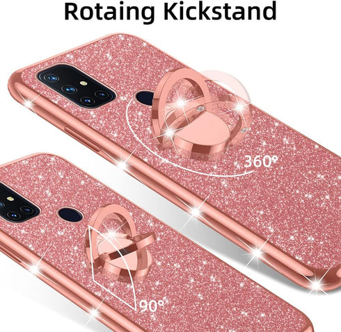 nancheng for OnePlus Nord N10 5G Phone Case, Case for Nord N10 5G Girls Women Cute Soft Silicone Pink Case with Ring Stand Strap Lanyard Shockproo...