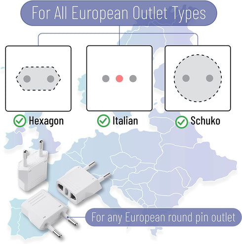 Bates- European Plug Adapter, 3 pc, Travel Adapter, US to Europe Plug Adapter, EU Adapter, Electrical Adapters, Converter Plug, European Outlet Ad...