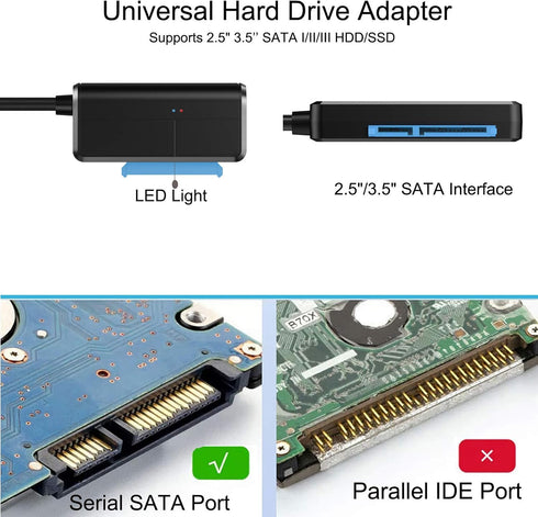 SATA to USB 3.0 Adapter, USB to SATA III Cable External Hard Drive Converter for 2.5 3.5 inch HDD/SSD Data Transfer Support UASP includes 12V/2A P...
