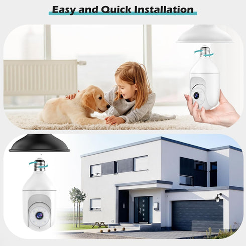 2K Bulb Security Cameras Wireless Outdoor Indoor, 2.4GHz WiFi Cameras for Home Security with Spotlight, Color Night Vision, Motion Detection, 2-Wa...