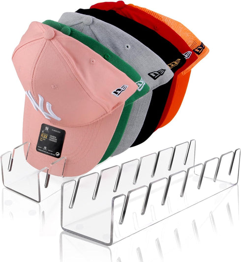 Hat Stand for Baseball Caps, 2 Pcs No Install Acrylic Hat Organizer for 14 Baseball Caps, Hat Racks for Baseball Caps Display and Organizer for Be...