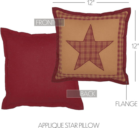 VHC Brands Ninepatch Star Thanksgiving Bedroom Decor, Quilted Pillow, Red, 12x12...