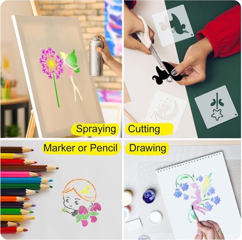 60 Pieces Stencils for Painting on Wood Small Reusable Stencil Flower Animal Deer Bear Butterfly Bird Bee Mountain Themed DIY Craft Template Paint...
