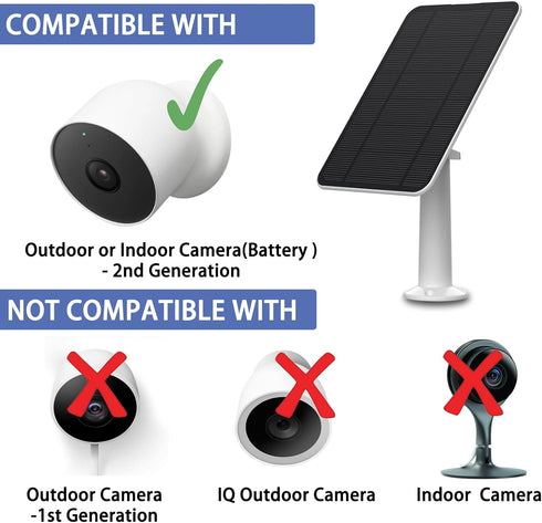 Solar Panel Compatible with Google Nest Cam Outdoor or Indoor(Battery)-2nd Generation,Includes Secure Wall Mount, IP65 Weatherproof,13.1ft Power C...