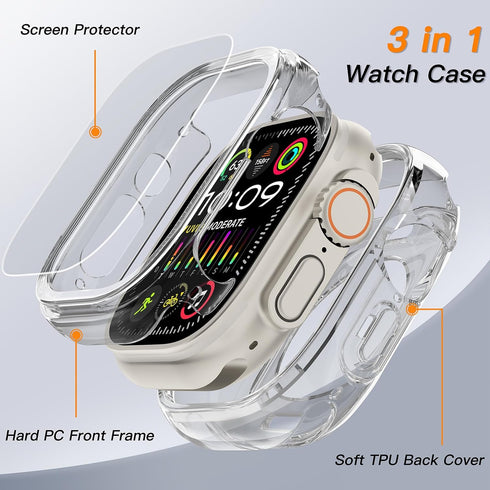 COOLQO 2 Pack Waterproof 2 in 1 Case Compatible for Apple Watch Ultra 2/Ultra 49mm, 9H Tempered Glass Screen Protector, Full Body Protective Cover...