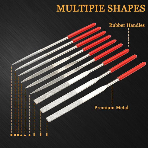 9pcs Metal File Set, 3x140mm Mini Diamond Needle File Set Fine File Tools Small Steel Files Riffler File Set for Wood Metal Jewelry Crafts Glass S...