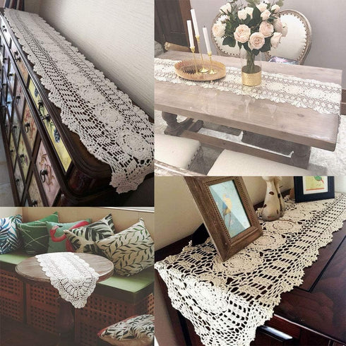 KEPSWET 100% Cotton Handmade Crochet Lace Oval Table Runner Olive Green 12x60 Inch...