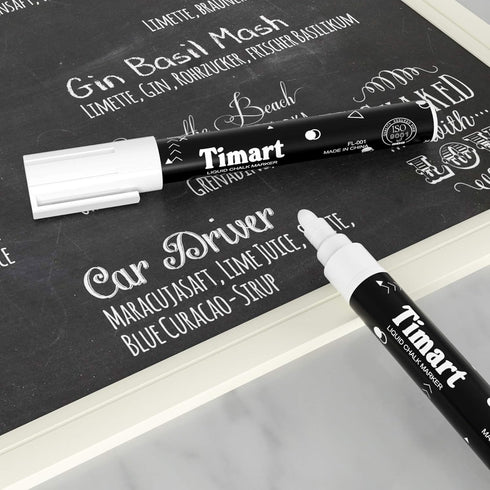 Timart 8 Pack White Chalk Markers, 6mm Liquid Chalk Markers for Chalkboards Signs, Blackboards, Windows, Glass- Reversible Tip, 24 Chalkboard Labe...