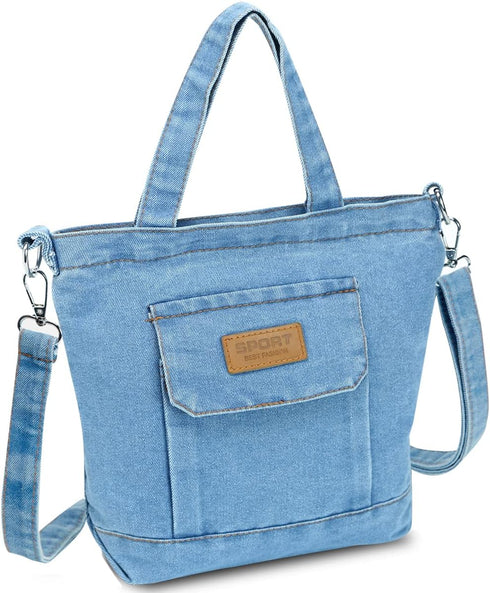 Small Denim Tote Bag for Women Hobo Shoulder Bag Casual Canvas Bag Crossbody Bag Large Capacity Purse Satchel...