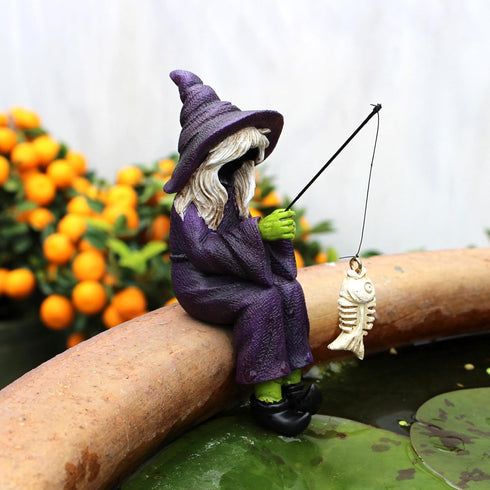 Fishing Witch Skeleton Garden Accessory, Mini Witch Fisher Sculpture Ornaments for Outdoor Garden Yard Lawn Pond Waterfalls Pool...