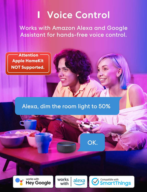 meross Smart Light Bulb, Smart WiFi LED Bulbs Works with Alexa, Google Home, Dimmable E26 Multicolor 2700K-6500K RGBWW, 810 Lumens 60W Equivalent,...