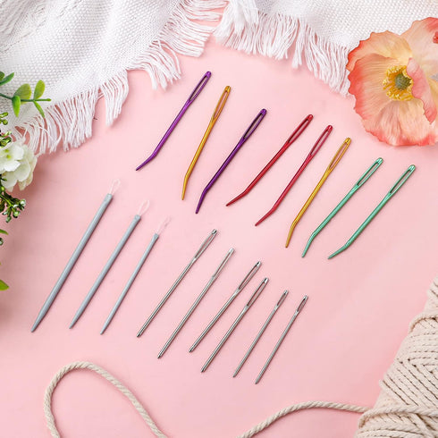 17pcs Large Eye Blunt Needles, Stainless Steel Aluminum Sewing Knitting Needles Darning Wool Needles Tapestry Needles Including Straight Needles, ...
