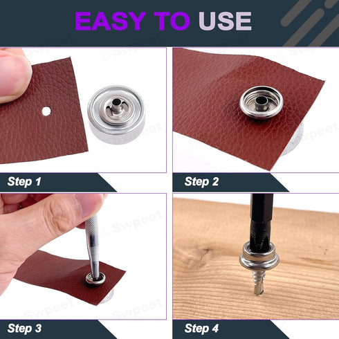 Swpeet 62Pcs Canvas Snap Kit, Stainless Steel Marine Grade Canvas and Upholstery Boat Cover Snap Button Fastener Kit Including 3/8" Sockets 13mm M...