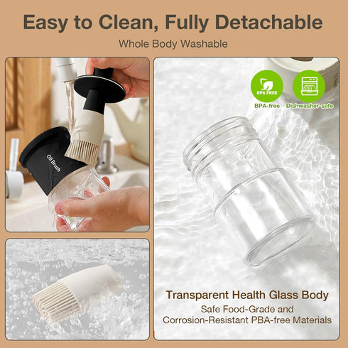 oil dispenser Bottle with Heat Resistant Brush?Glass oil dispenser for Kitchen?Oil Container with Silicone Basting & Pastry Brush for Cooking BBQ ...