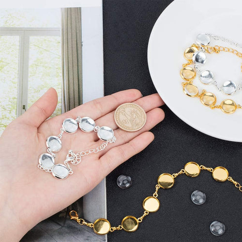 PH PandaHall 10pcs Adjustable Bracelet Chain, 12mm Bracelet Bezel Settings for Jewelry Making with 6 Tray Blank, 60pcs 12mm Clear Glass Cabochons ...