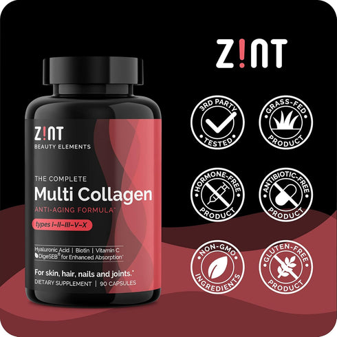 Zint Multi Collagen Pills - Collagen Supplements for Hair, Skin, Nails & Joint Health - Hydrolyzed Collagen Supplement with Type I, II, III, V, X ...