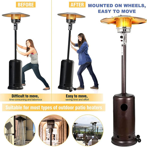 Universal Patio Heater Wheel Kit-Stainless Steel Silver Bracket + Black Wheels,Patio Tall Propane Gas Patio Heater Wheels Replacement Movable Whee...