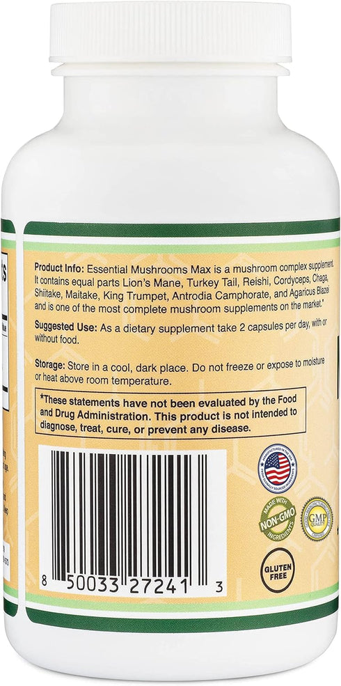 Mushroom Blend Supplement - 1,000mg Top 10 USA Grown Mushrooms (Lion's Mane, Reishi, Cordyceps, and More)...