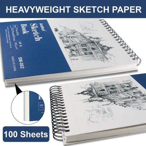 Ankkol 9x12 Sketchbook, Sketch Book Pack of 2, 200 Sheets (68 lb/100gsm), Spiral Bound Artist Sketch Pad, 100 Sheets Each, Sturdy Acid Free Drawin...