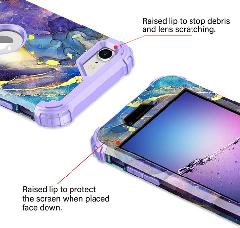 Rancase for iPhone SE 2022/2020 Case,Three Layer Heavy Duty Shockproof Protection Hard Plastic Bumper +Soft Silicone Rubber Protective Case for Ap...