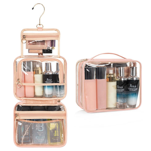 CUBETASTIC Hanging Travel Toiletry Bag for Women, Clear Makeup Bags Portable Transparent Cosmetic Case Small Skincare Pouch Waterproof Travel Bag ...