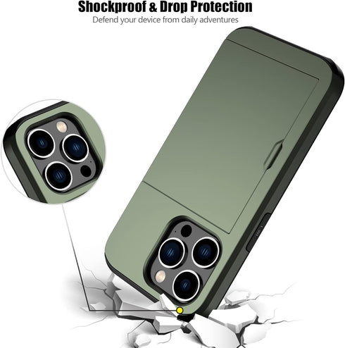 Nvollnoe for iPhone 14 Pro Case with Card Holder Heavy Duty Protective Dual Layer Shockproof Hidden Card Slot Slim Wallet Case for iPhone 14 Pro f...