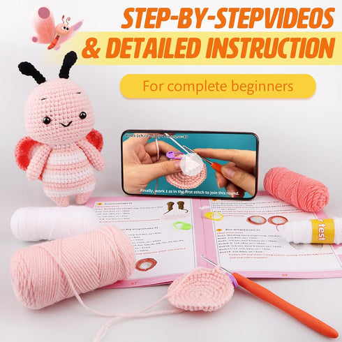 Blyrbnom Crochet Kit for Beginners, Amigurumi Crocheting Animals Kits with Step-by-Step Video Tutorials, Knitting Starter Pack for Adults&Kids,(Be...