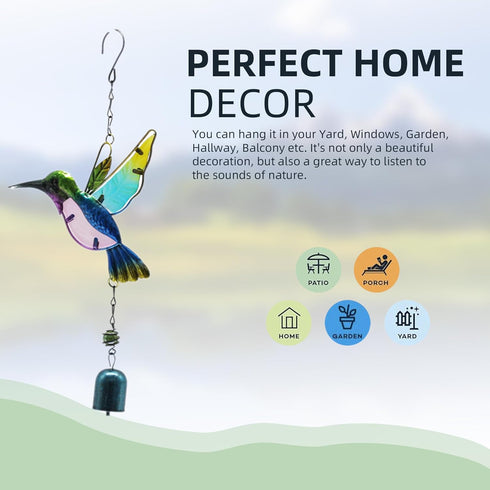 Wind Chimes Hummingbird, Garden Small Wind Chime for Home, Party, Festival Decor, Glass Garden Decoration Indoor/Outdoor, Lifelike Hummingbird Bel...