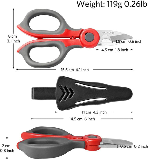 2 Pack Electrician Scissors, Heavy Duty Stainless Steel Sharp Blades and Soft Rubber Grip, Electrician Shears with Protective Cover, 6.1 Inch (Gra...
