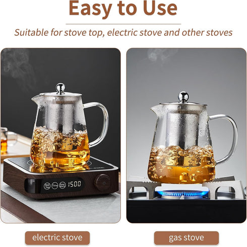 Glass Teapot 18.6 oz, Borosilicate Glass Tea Pot with Detachable Stainless Steel Infuser, Clear Tea Kettle for Loose Leaf Tea, Blooming Tea, Tea B...