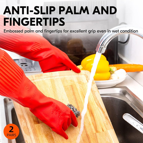 Vgo... 2-Pairs Dishwashing Gloves, Reusable Household Gloves, Kitchen Gloves, Long Sleeve, Thick Latex, Cleaning, Washing, Working, Painting, Gard...