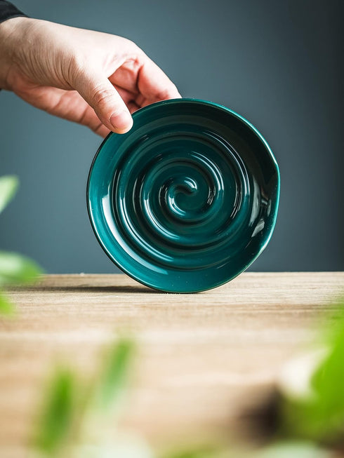 Spoon Rest, Porcelain Spoon Holer with Drip Tray, for Multiple Utensils, Heat-Resistant, Ceramic Spoon Rest for Spoons, Ladles, Tongs, Dark Green...