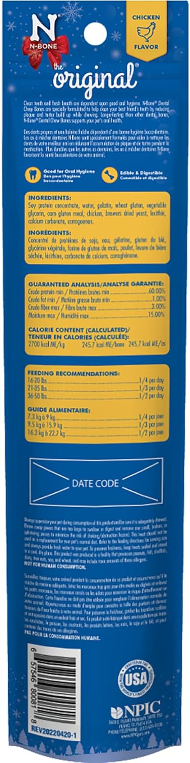 N-Bone The Original Bone Chicken Flavor Large Dog Treats Holiday Version, 1 Count 3.2-oz Bag, Natural (800818)...