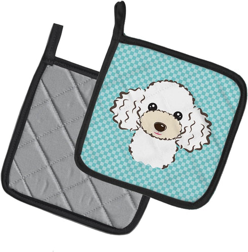Caroline's Treasures BB1195PTHD Checkerboard Blue White Poodle Pair of Pot Holders Kitchen Heat Resistant Pot Holders Sets Oven Hot Pads for Cooki...