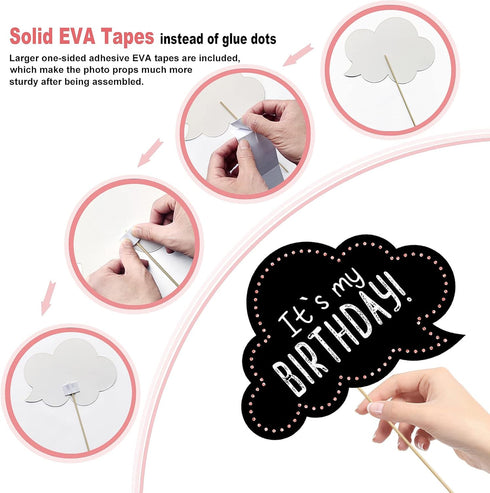 Birthday Photo Booth Props Kit - Happy Birthday Party Favors Supplies Bday Party Decoration Set with Real Glitter Cute Bday Designs for Women - Ea...