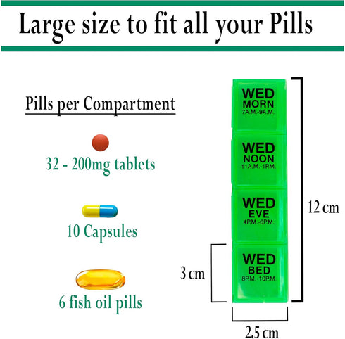 GMS 4 Times a Day Weekly Pill Reminder for Medications, Vitamins, Supplements and Other Pills - Includes 7 Removable Pill Boxes in a Flat White Tr...