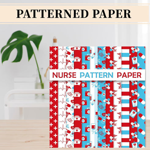 Whaline 60 Sheets Nurse Pattern Paper Thank You Nurses Scrapbook Specialty Paper Red Blue Double Sided Craft Paper For Nurse Doctor Grad DIY Card ...